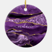 Agate Lila Violet Gold Glitzer Geode Individuelle Keramik Ornament (Hinten)