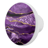 Agate Lila Violet Gold Glitzer Geode Individuelle  Keramikknauf (Rechts)