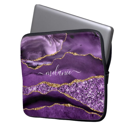 Agate Lila Violet Gold Glitzer Geode Individuelle  Laptopschutzhülle (Vorderseite Links)