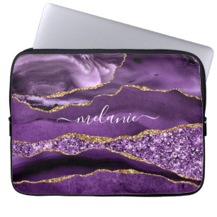 Agate Lila Violet Gold Glitzer Geode Individuelle  Laptopschutzhülle
