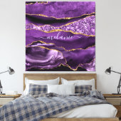 Agate Lila Violet Gold Glitzer Geode Individuelle Leinwanddruck (Insitu (Schlafzimmer))