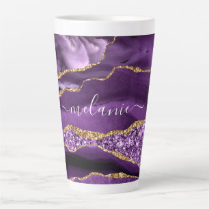 Agate Lila Violet Gold Glitzer Geode Individuelle  Milchtasse