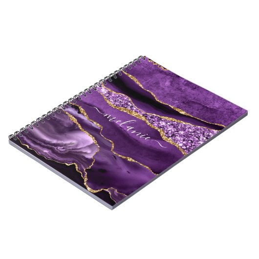 Agate Lila Violet Gold Glitzer Geode Individuelle  Notizblock (Linke Seite)