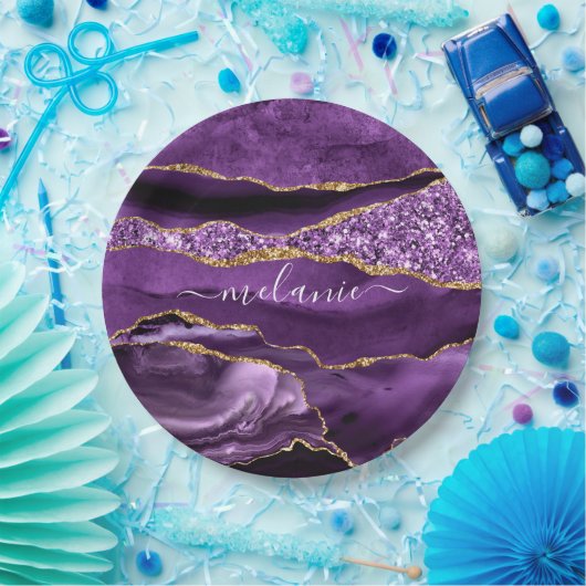 Agate Lila Violet Gold Glitzer Geode Individuelle Pappteller (Party)