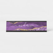 Agate Lila Violet Gold Glitzer Geode Individuelle  Schreibtischnamensplakette (Vorderseite )