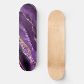 Agate Lila Violet Gold Glitzer Geode Individuelle  Skateboard (Vorderseite)