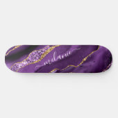 Agate Lila Violet Gold Glitzer Geode Individuelle  Skateboard (Horizontal)