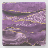 Agate Lila Violet Gold Glitzer Geode Individuelle Steinuntersetzer (Vorderseite)