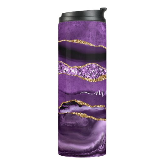 Agate Lila Violet Gold Glitzer Geode Individuelle  Thermosbecher (Nach links gedreht)
