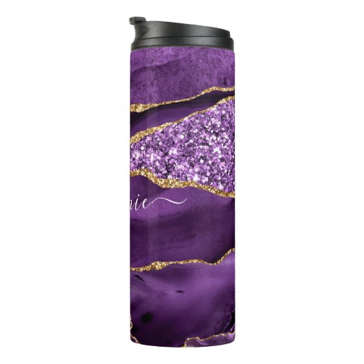 Agate Lila Violet Gold Glitzer Geode Individuelle  Thermosbecher (Nach rechts gedreht)