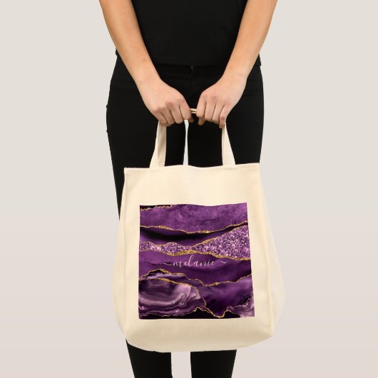 Agate Lila Violet Gold Glitzer Geode Individuelle  Tragetasche (Vorderseite (Produkt))