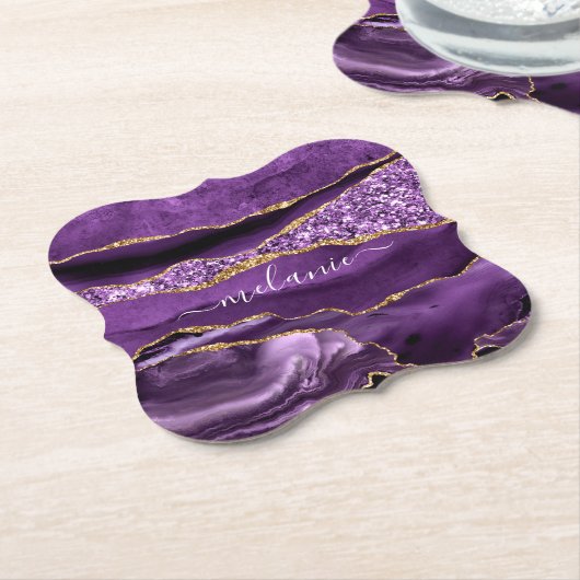 Agate Lila Violet Gold Glitzer Geode Individuelle  Untersetzer (angewinkelt)