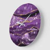 Agate Lila Violet Gold Glitzer Geode Name Clock Große Wanduhr (Winkel)