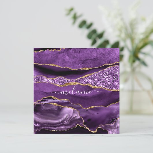 Agate Lila Violet Gold Glitzer Geode Name Text (Stehend Vorderseite)