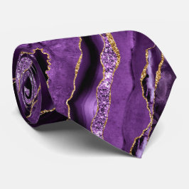 Agate Lila Violet Gold Glitzer Geode Neck Tie Krawatte