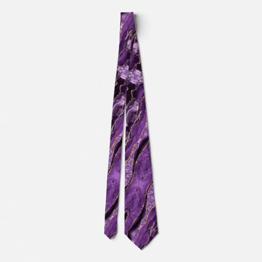 Agate Lila Violet Gold Glitzer Geode Neck Tie Krawatte (Rückseite)