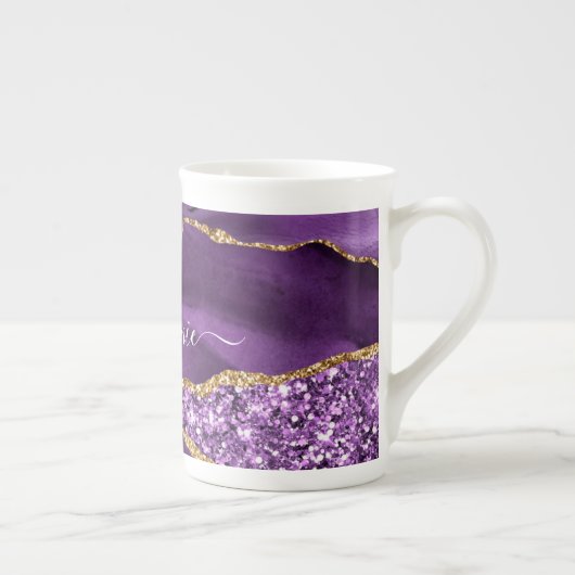 Agate Lila Violet Gold Glitzer Geode Tasse Name (Rechts)