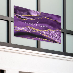 Agate Lila Violet Gold Glitzer Ihr Name Banner