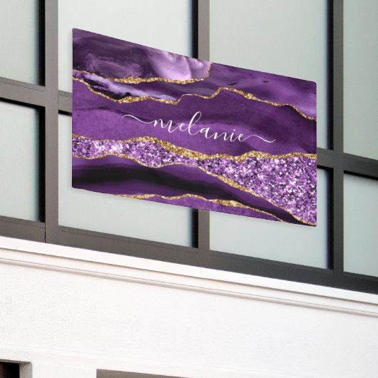 Agate Lila Violet Gold Glitzer Ihr Name Banner (Äußeres Gebäude)
