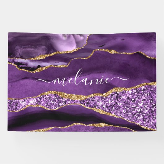 Agate Lila Violet Gold Glitzer Ihr Name Banner (Horizontal)