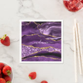 Agate Lila Violet Gold Glitzer Ihr Name Napkins Serviette (Beispiel)