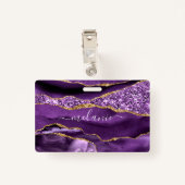 Agate Lila Violet Gold Glitzer Individuelle Name A Ausweis (Rückseite mit Klammer)
