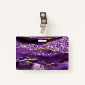 Agate Lila Violet Gold Glitzer Individuelle Name A Ausweis (Vorderseite mit Klammer)