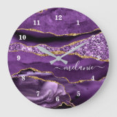 Agate Lila Violet Gold Glitzer Kleben Sie Ihren Na Große Wanduhr (Vorderseite)