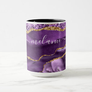 Agate Lila Violet Gold Glitzer Name Tasse Geschenk