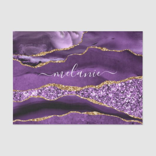 Agate Lila Violet Gold Glitzer Name Tissue Paper Seidenpapier (Vorderseite)
