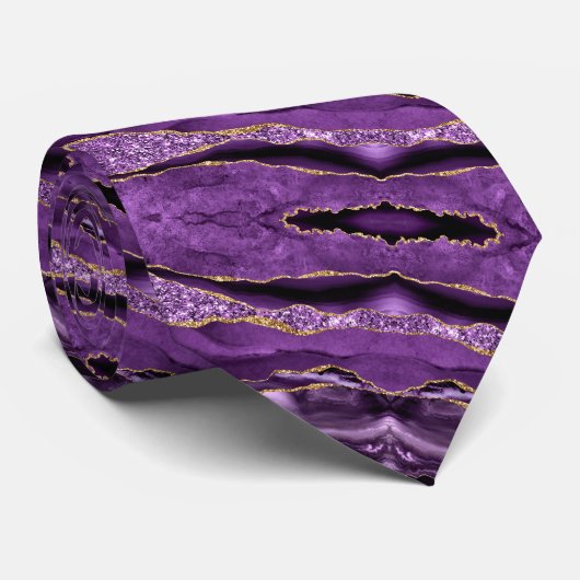Agate Lila Violet Gold Glitzer Party Neck Tie Krawatte (Gerollt)