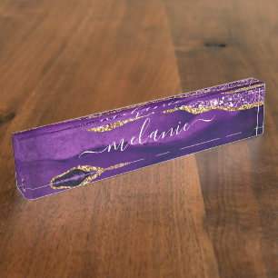 Agate Lila Violet Gold Glitzer Schreibtisch Name P Namensplakette