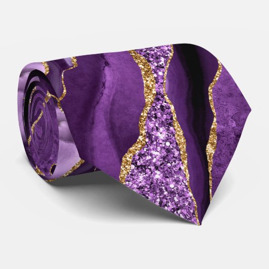 Agate Lila Violet Gold Glitzer Sparkle Neck Tie Krawatte (Gerollt)