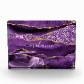 Agate Lila Violet Gold Individuelle Name Foto Bloc (Vorderseite)