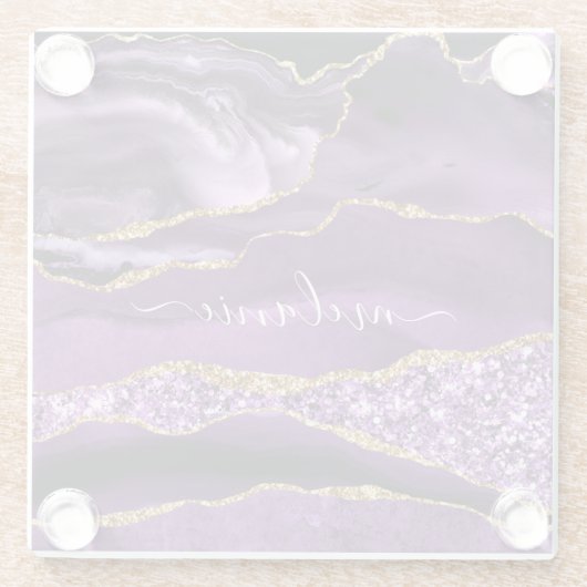 Agate Lila Violet Gold Marmorname Glass Untersetze Glasuntersetzer (Rückseite)