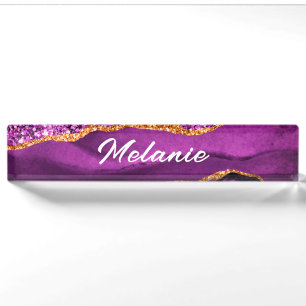 Agate Lila Violet Gold Marmorschreibtisch Namenssc Namensplakette