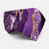 Agate Lila Violet Gold Sparkle Merble Neck Tie Krawatte (Gerollt)