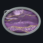 Agate Lila Violet Gold Sparkle Name Gürtelschnalle<br><div class="desc">Agate Lila Violet Gold Glitzer Geode Individuelle Name Sparkle Marmor Personalisiert Geburtstag - Geburtstag oder Hochzeitsgeschenk / Beides - Fügen Sie Ihren Namen - Text oder Entfernen - Make Your Special Gift - Neu vergrössern und verschieben oder entfernen und fügen Sie Text / Elemente mit Anpassungstool. Design von MIGNED. Bitte...</div>