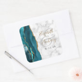 Agate Marble Aquamarin Blue Gold Script Hochzeit Quadratischer Aufkleber (Umschlag)