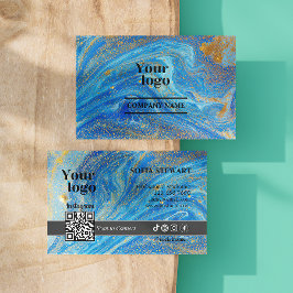 Agate Marble Blue Gold Glitzer Instagram Qr Code Visitenkarte