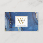 Agate Marble Blue Gold Monogram Terminierungskarte Visitenkarte (Rückseite)