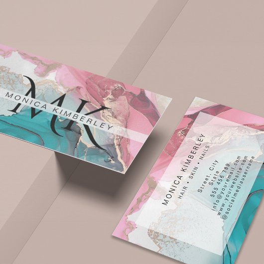 Agate Marble Gold Monogram Visitenkarte