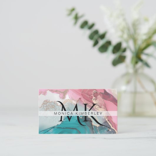 Agate Marble Gold Monogram Visitenkarte (Stehend Vorderseite)