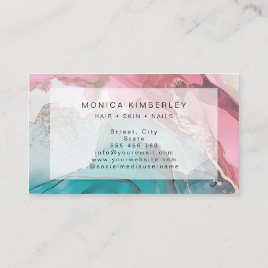 Agate Marble Gold Monogram Visitenkarte (Rückseite)