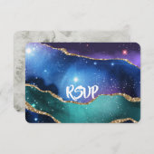 Agate Marble Lila Blue Aquamarine Hochzeitdetails RSVP Karte (Vorne/Hinten)