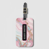 Agate Marble Modern Blue Pink Gold Collection Gepäckanhänger (Vorderseite Vertikal)