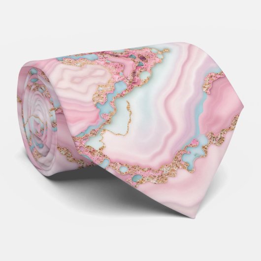 Agate Marble Modern Blue Pink Gold Collection Krawatte (Gerollt)