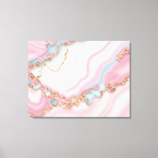 Agate Marble Modern Blue Pink Gold Collection Leinwanddruck (Vorderseite)