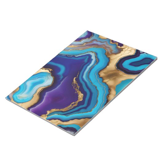 Agate Marble Modernes Design in Lila Gold Blue Notizblock (angewinkelt)