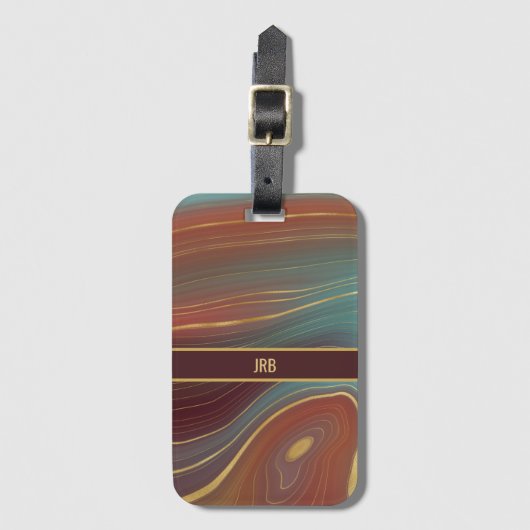 Agate Marble Strata - Burgund Rust Dusty Aqua Gepäckanhänger (Vorderseite Vertikal)